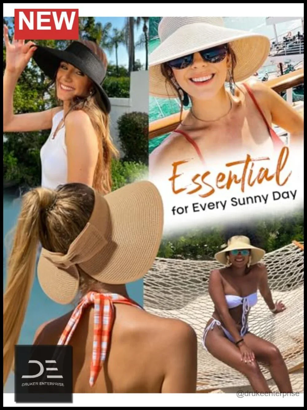 Women's Sun Visor Hat UPF 80+ Packable Wide Brim Paper Straw